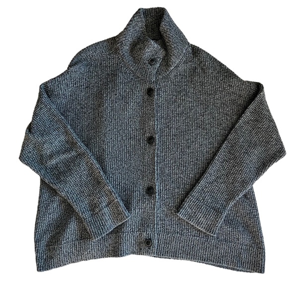 Eileen Fisher 100% Organic Cotton High Collar Button Closure Sweater Size M - Picture 4 of 9